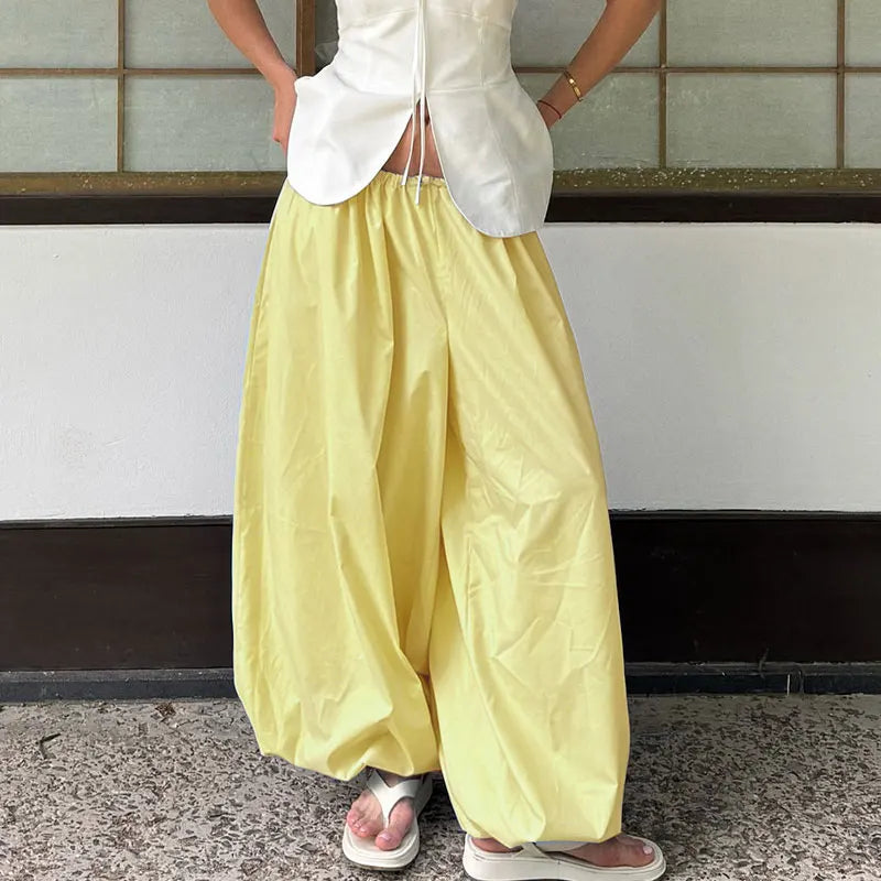 100% Cotton High Quality Women Casual High Waist Bloomers Long Pants Fashion Big Wide Leg Pants Women Clothes Trousers