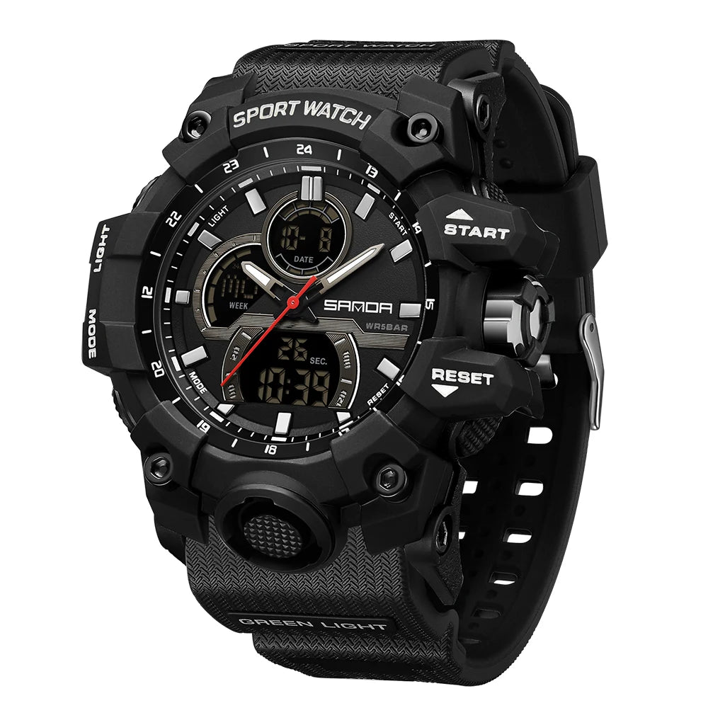 SANDA Digital Men Watch Military Sport Waterproof Wristwatch Man TPU Strap Quartz LED Clock Fashion Stopwatch Date Male Clock