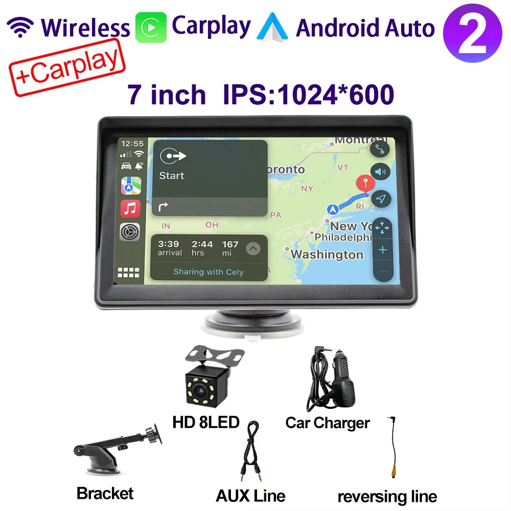IPS 7 Inch Portable WIFI Wireless Carplay Android Auto Car Radio Multmedia Video Player Reversing Camera for Apple Or Android