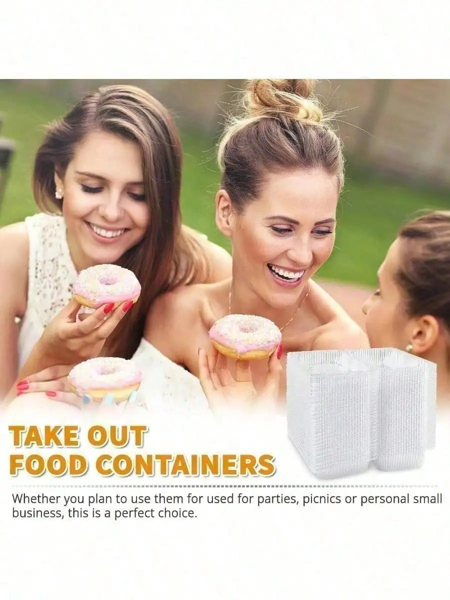 50 Clear Clamshell Food Containers & 200 Disposable PE Gloves Set, Disposable Takeout Boxes With Lids, Plastic Dessert Holders + Food Handling Gloves For Baking, Meal Prep, Parties, Picnics, Bakery, Restaurant, Home Kitchen