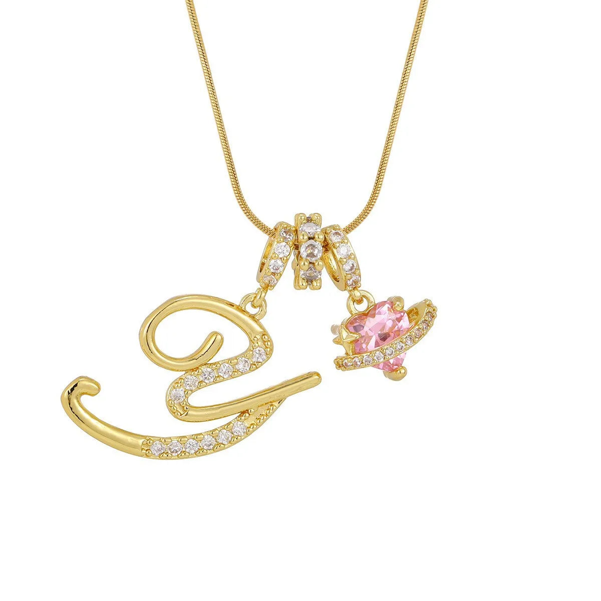 Fashion Letter Necklace Pink for Women  Zircon Heart Pendant Suitable for Personalized Stainless Steel Luxury Jewelry for Girls