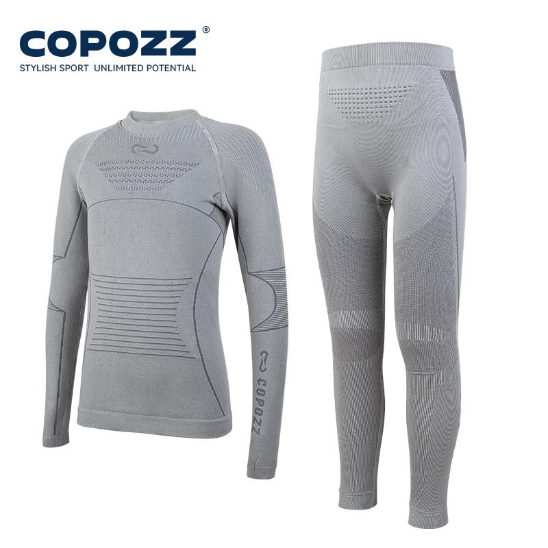 COPOZZ Child Functional Ski Thermal Underwear Perspiration Compression Snowboard Quick Dry Breathable Seamless Knitting Set Kids