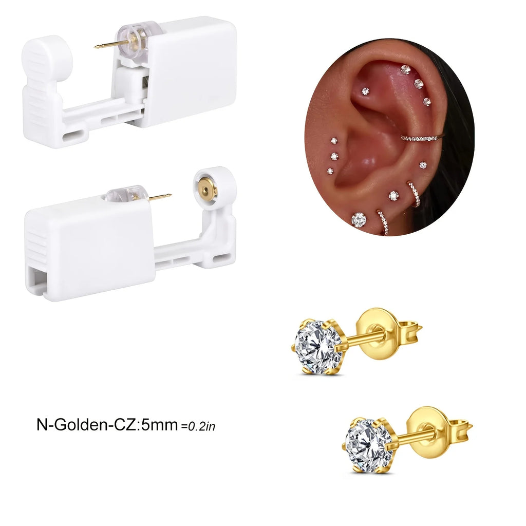 2 sets Ear Piercing Kit Disposable Ear Piercing Gun Kit Self Piercing Gun and Build-in Earrings Stud Ear Piercing Gun
