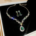 Sparkling Rhinestone Necklace Drop Earrings For Women Geometric Water Droplet Pendant Necklaces Wedding Bride Jewelry Sets