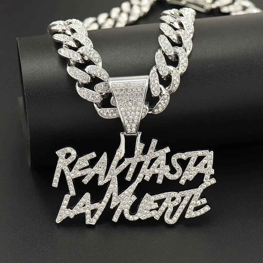 ZAKOL Hip Hop Letter Pendant Necklace for Women Men Shiny Rhinestones 13MM Cuban Chain Necklaces Fashion Jewelry Gifts