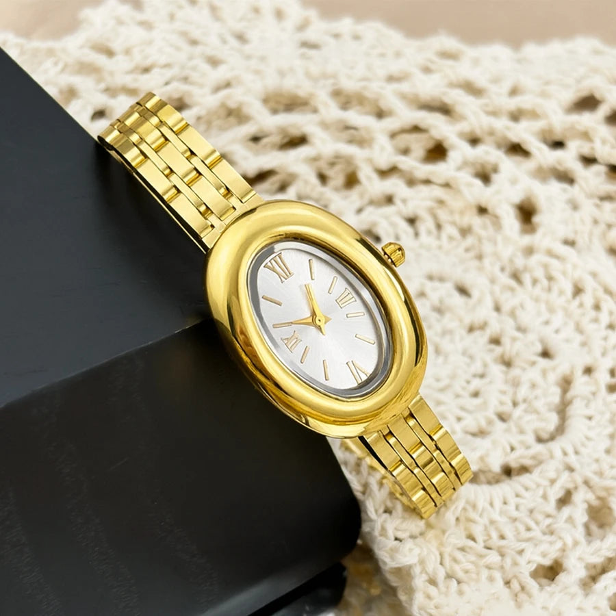 Women Watch Elegant - Vintage Bathtub Oval Dial Steel Strap Timepiece