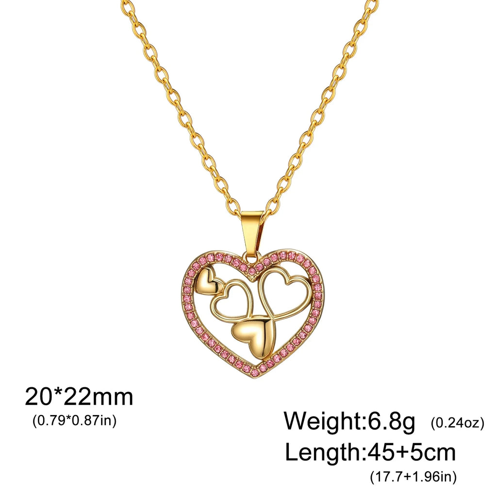 Skyrim Sweet Love Heart Zircon Pendant Necklace Stainless Steel Gold Color Minimalist Choker Fashion Jewelry Birthday Gift