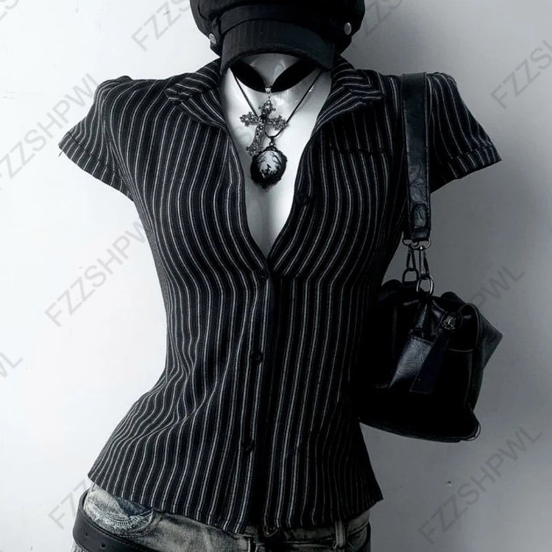 Women's suspenders stripe pattern casual Y2K retro Harajuku fashion new street punk sweet hip hop cute hottie baby crop tops emo