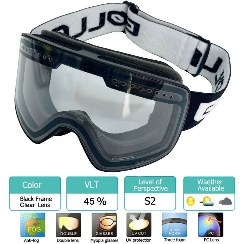 Ski Goggles with Magnetic Double Layer polarized Lens Skiing Anti-fog UV400 Snowboard Goggles Men Women Ski Glasses Eyewear case