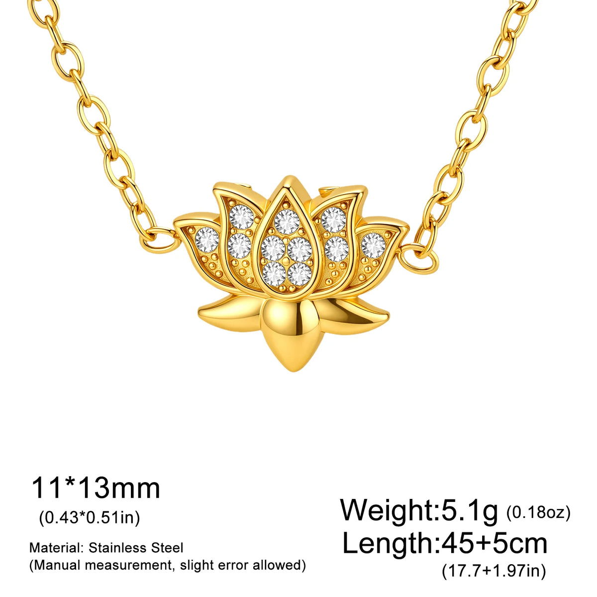 Skyrim Lotus Pendant Necklace for Women Stainless Steel Gold Color Cubic Zirconia Flower Clavicle Chain Spiritual Yoga Jewelry