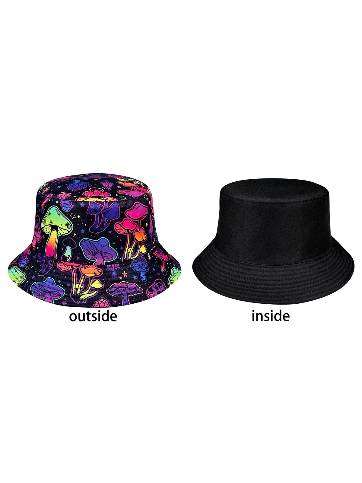 Dreamy Colorful Mushroom Bucket Hat, Reversible Sun Hat, Foldable Stylish Bucket Hat, All-Season Bucket Hat, Suitable for Outdoor Activities and Beach Adventures