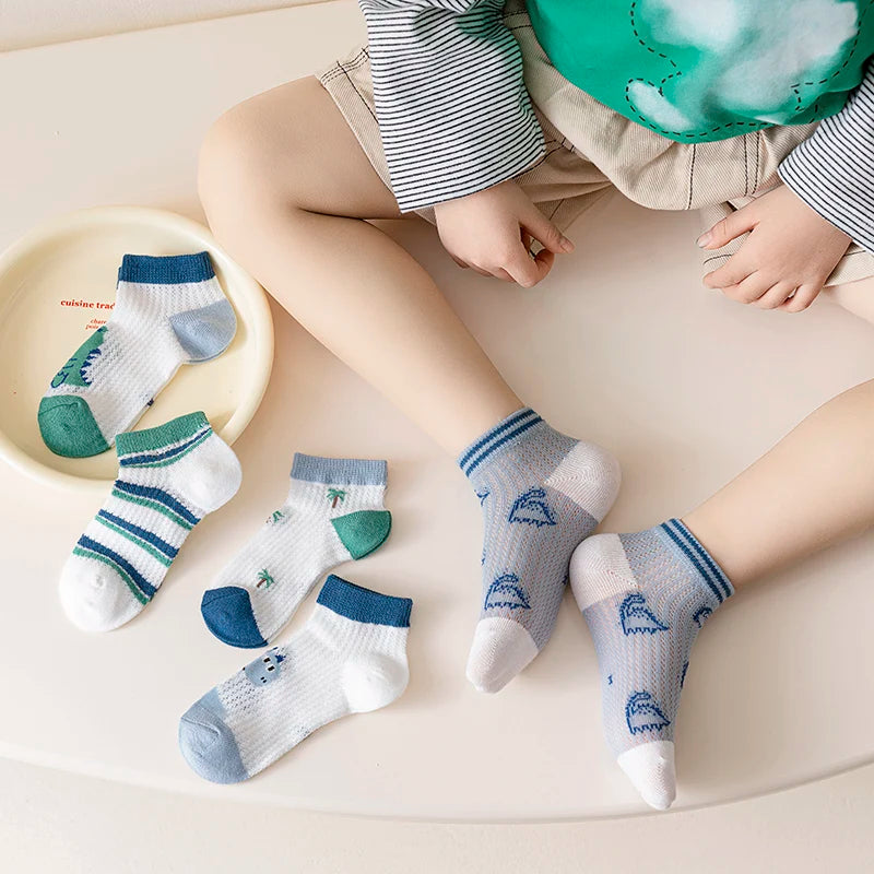 Children's summer thin style mesh baby socks, lightweight and breathable, boys' and girls' socks, cartoon style mid-calf socks