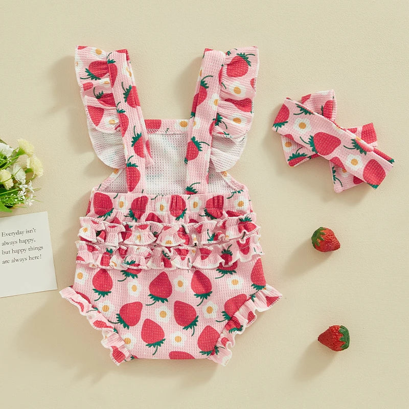 Citgeett Summer Infant Baby Girls Bodysuit and Headband Flower Print Fly Sleeve Jumpsuit Casual Clothes