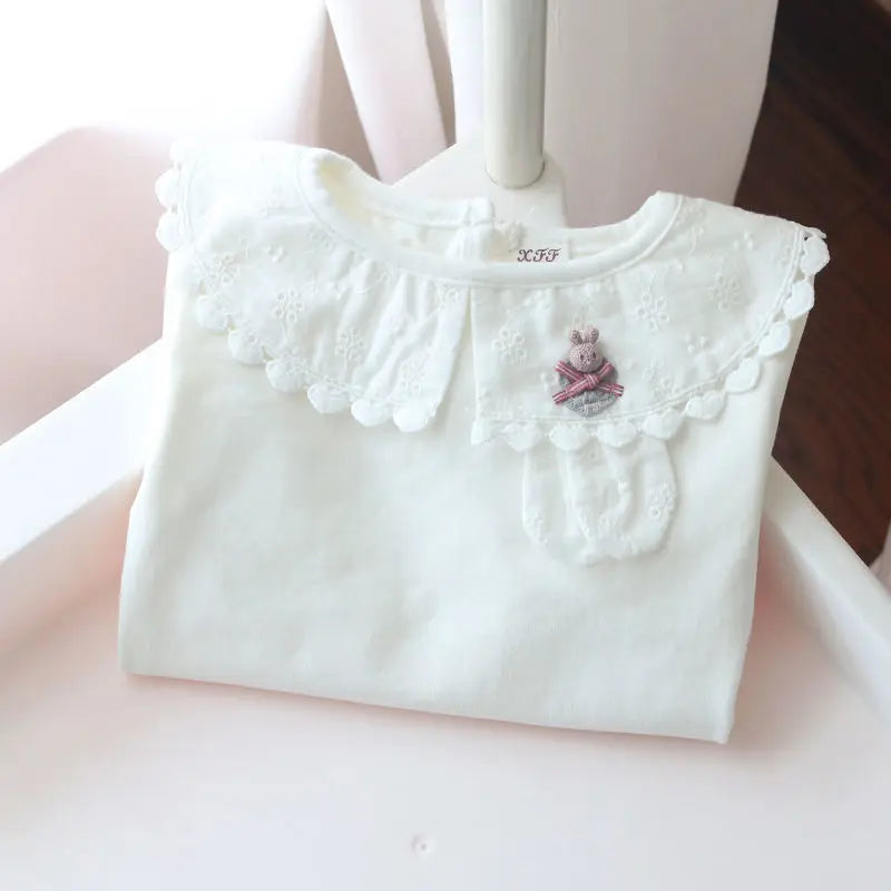 Children's  Shirts School Girls White Tops Long Sleeve Lace Shirts Kids Shirt Baby Toddler Teen Casual Children Clothes