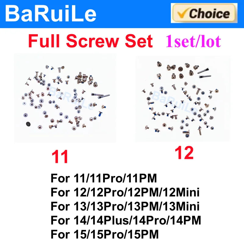 1set Complete Full Screws Set Kit for iPhone 11 12 Pro Max 13 Mini 14 15 Plus with Bottom Screw Battery Plate Screw