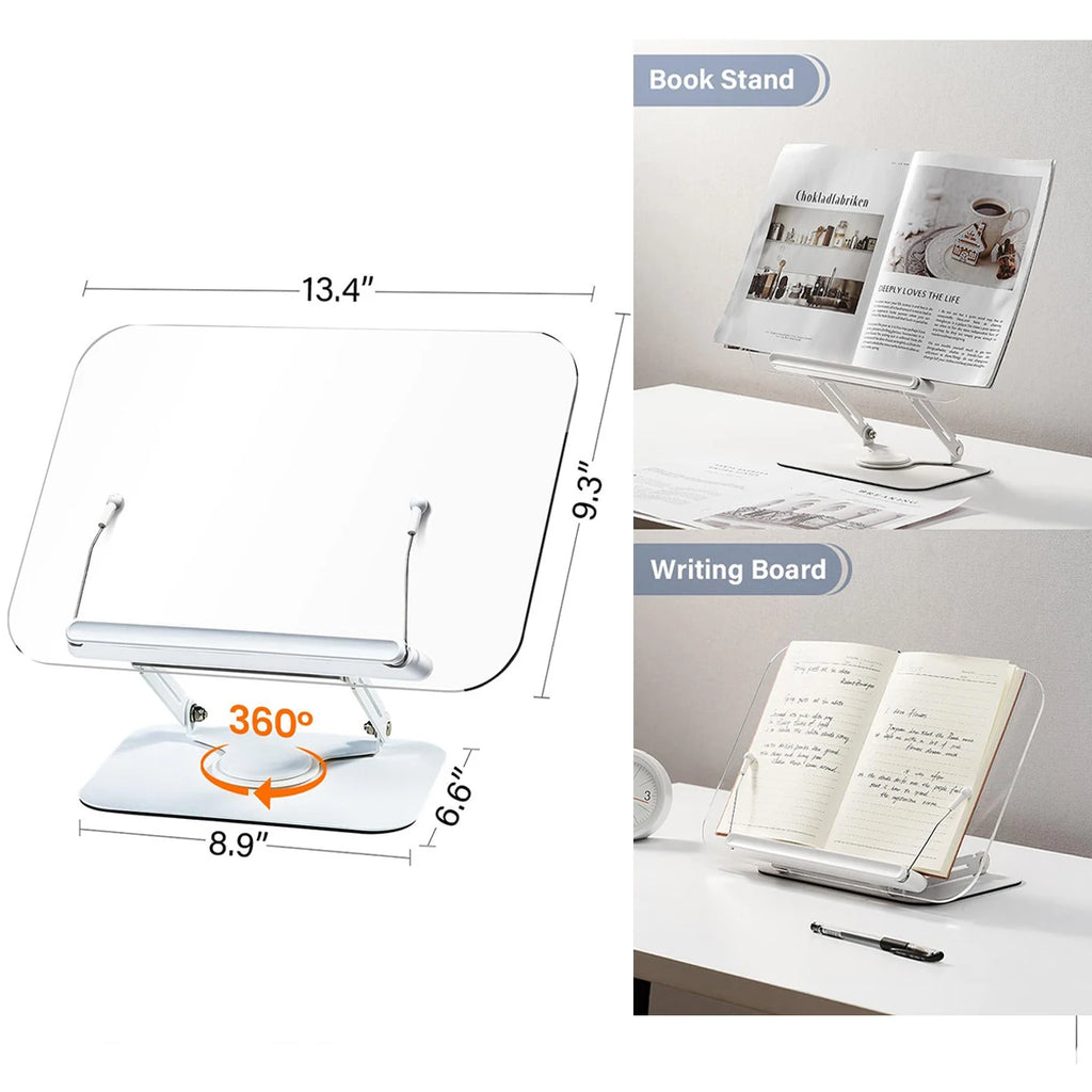 Portable Book Stand Free Angle Adjustable Book Holder for Thick Textbook Collapsible Acrylic Book Rest Desktop Riser Stand