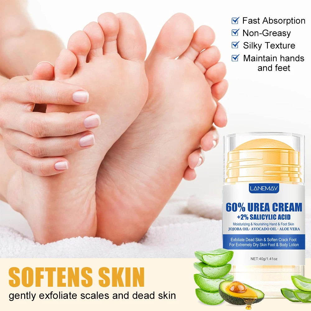 80g Ultra-hydrating 60% Urea Foot Cream For Softening Dry Cracked Feet Gentle Exfoliation Peeling Foot Care Moisturizing Cream