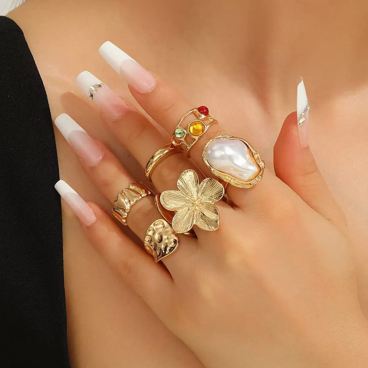 15Pcs Punk Smooth Geometric Open Rings Set For Women Exaggerated Irregular Silver Color Thick Chunky Ring Hip Hop Jewelry Gifts