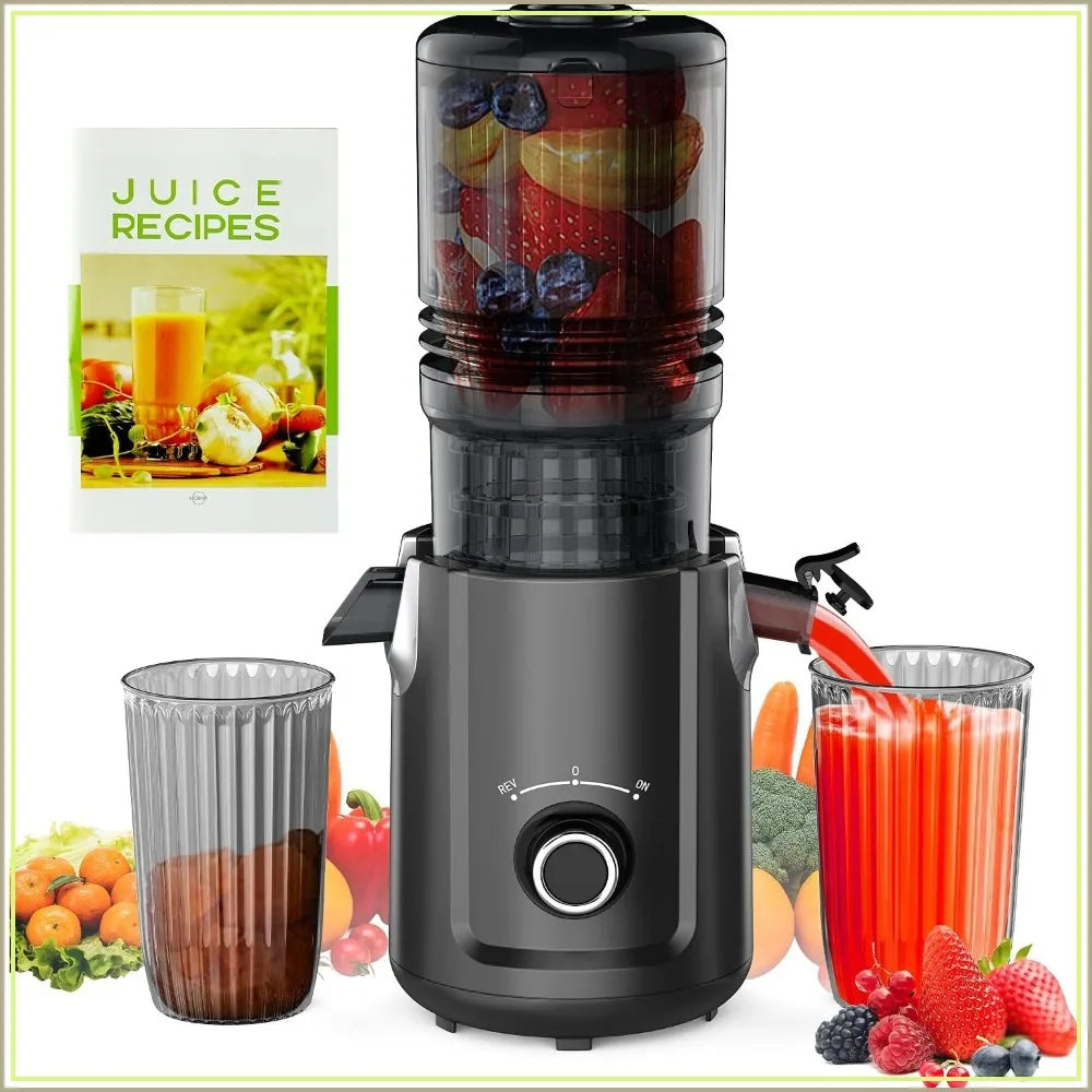 5.3-Inch Cold Press Juicer, 300W Slow Masticating Machine, Large Feed Chute for Whole Fruits & Veggies, Easy Clean, Black