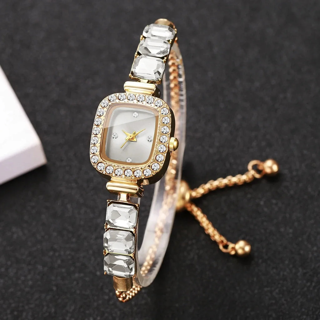 Elegant Square Women Watches Fashion Rhinestone Bracelet Strap Ladies Quartz Wristwatch Reloj Mujer Girls Clock (Without Box)