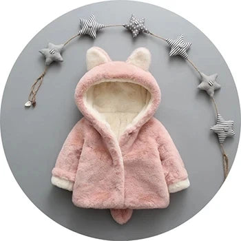 Plush Baby Jacket Thicken Warm Winter Jackets For Girls Sweater Coat Fashion Infant Hooded Outwear 1-4 Year Toddler Girl Clothes