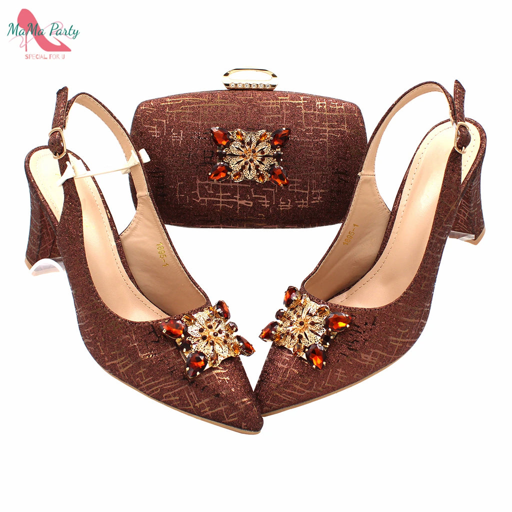 Fashionable Italian Shoes and Bag Set African Sets Champagne Color Nigerian Shoes with Matching Bags for Royal Wedding Party