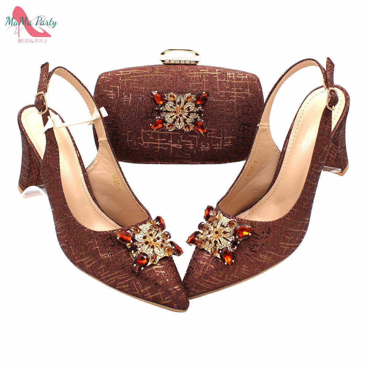 Fashionable Italian Shoes and Bag Set African Sets Champagne Color Nigerian Shoes with Matching Bags for Royal Wedding Party