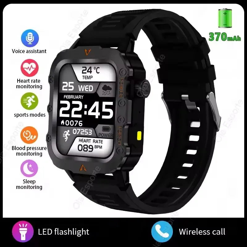 2026 New Military Outdoor Smart Watch Men's GPS Flashlight Bluetooth Call 2.01" AMOLED Screen 3ATM Waterproof Sports Smartwatch