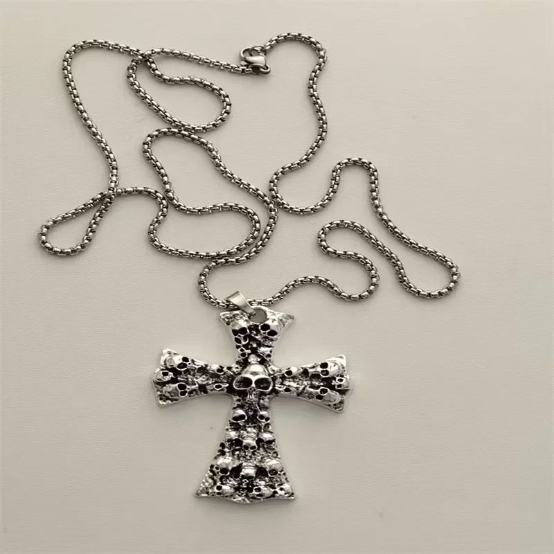 Vintage Cross Pendant Necklace Unisex Versatile Simple Long Sweater Chain Hip Hop Accessory