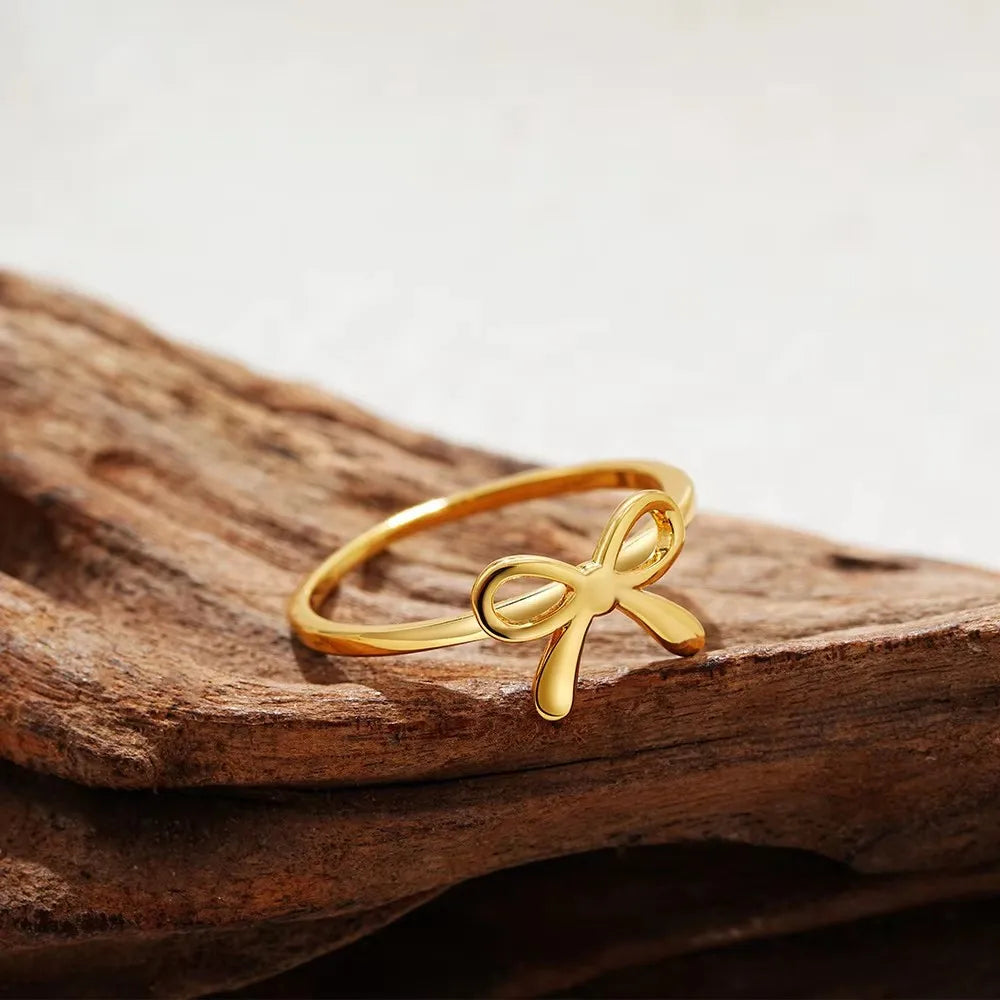 Minimalist Cute Gold Color Stainless Steel Bow Rings for Women Waterproof Butterfly Finger Ring Wedding Aesthetic Jewelry Gifts