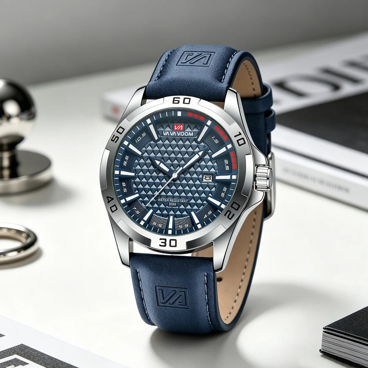 VA VA VOOM Men Casual Sport Military Quartz Calendar Wrist Watch for Man Business Leather Waterproof Male Clock Relogio Masculin