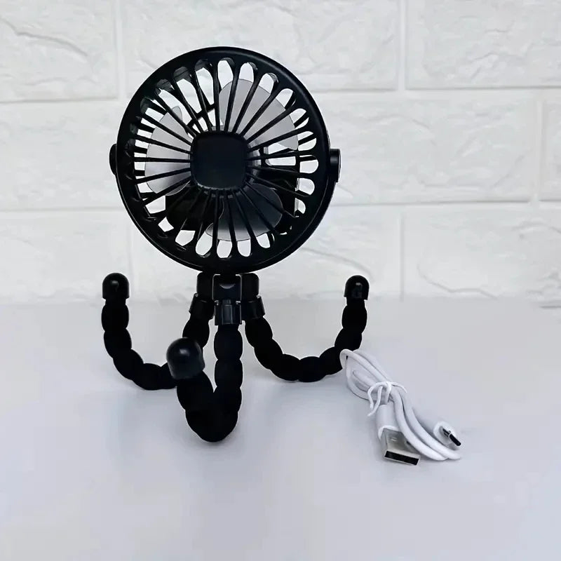 Baby Stroller Fan With Clip, Octopus Shapoed Funny Fan With Flexible Tripod Wrapped, USB Rechargeable Portable Fan for Car Seat
