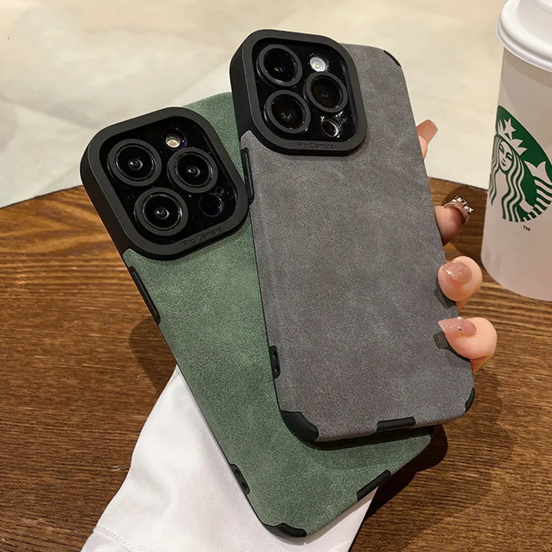 Luxury Matte Soft Leather Phone Case For iPhone 18 17 15 14 Plus 13 12 11 Pro Max 16 Lens Protection Shockproof Silicone Cover