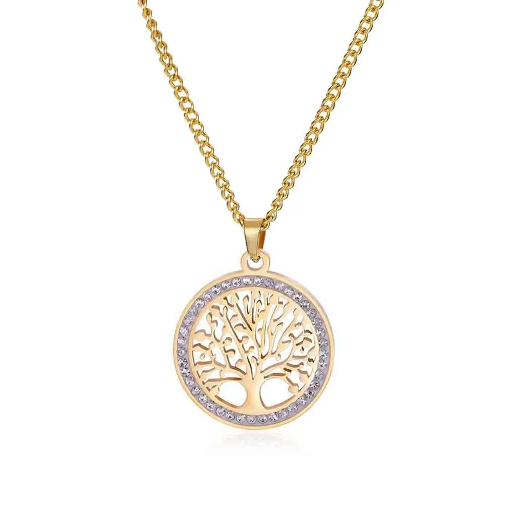 Stainless Steel Tree of Life Pendant Necklace for Women Hollow Life Tree Necklace With AAA Zircon Border, Waterproof Hypoallergenic Non Fade Adjustable Chain Jewelry Gift