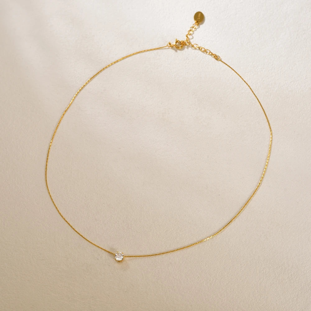 L176 Sparkling Diamond Zircon six-prong diamond bamboo link Chain necklace collarbone chain stainless steel gold jewelry