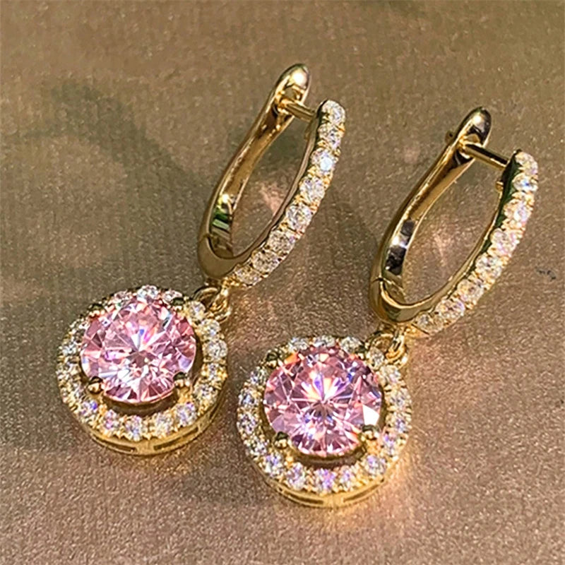 Huitan Versatile Classic Design Round Dangle Earrings For Women Dazzling Crystal CZ Engagement Wedding Jewelry Statement Earring