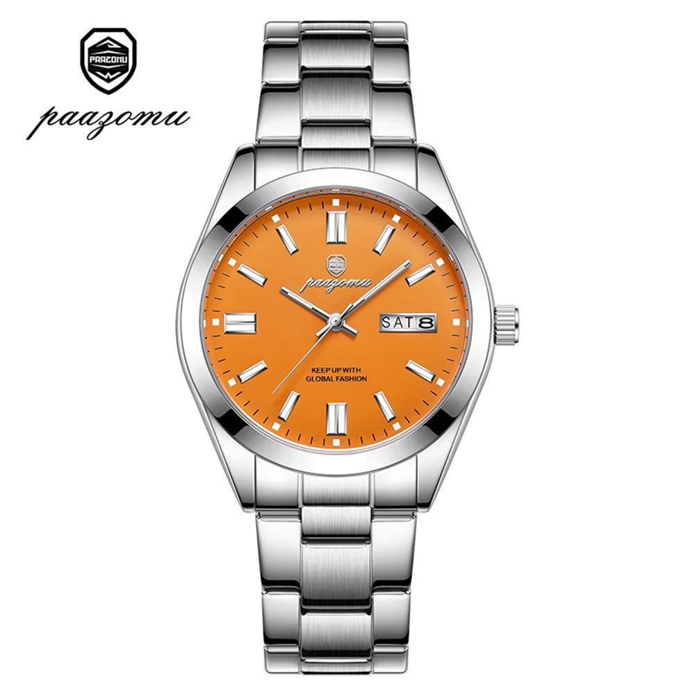 PAAZOMU Men's Analog Quartz Watch with Day Date Stainless Steel Band Waterproof Fashion Wristwatch for Men