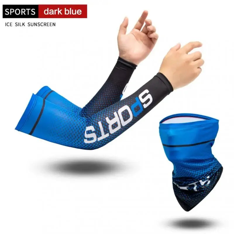 2Pcs Set UV Protection Long Sleeve with Full Face Mask Outdoor Sport Cycling Ice Silk Breathable Neck Protector Arm Cover
