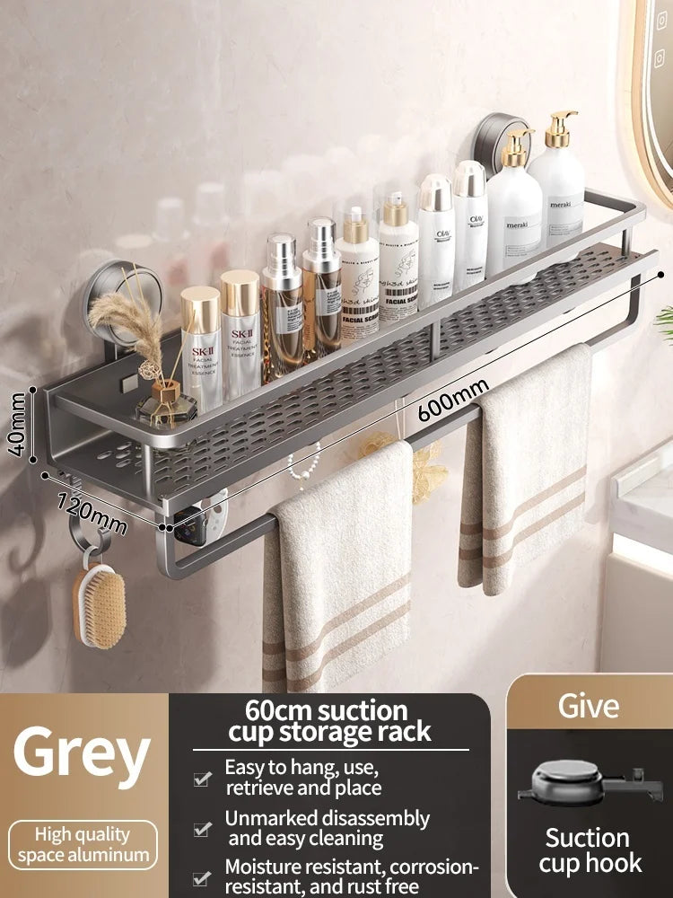 Bathroom No Drill Suction Cup Suction Rack Bathroom Shelf Toilet Space Aluminum Hanging Rack Bathroom Organizer Hang On The Wall
