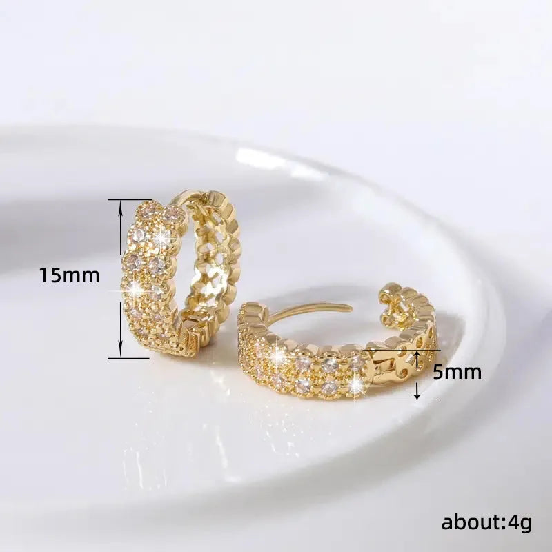 Fashionable And Elegant Shining Zircon Golden Hoop Earrings For Women's Classic Retro Banquet Decoration Exquisite Festival Gift