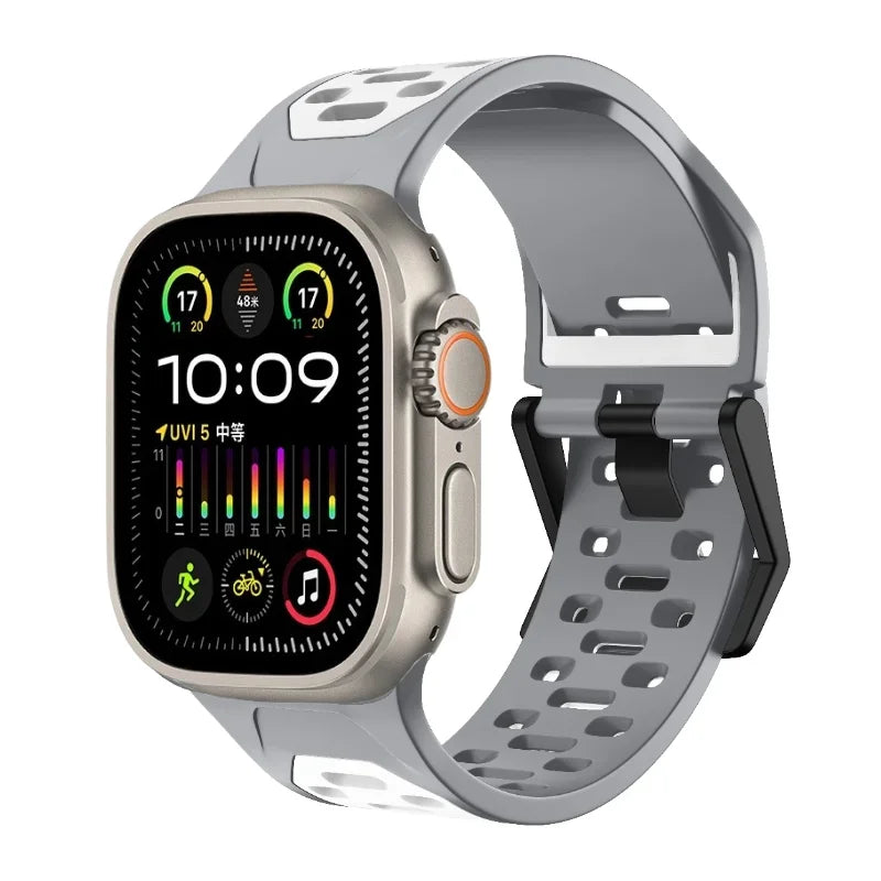 Silicone Strap For Apple Watch Band Ultra 3/2 49mm 11 10 9 8 7 46mm 45mm Breathable two-color Bracelet iWatch 6 5 4 SE 44mm Belt