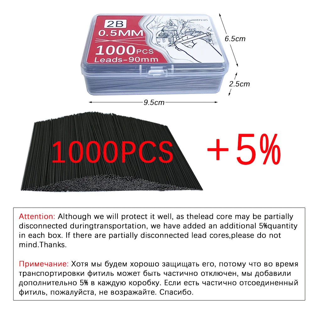 1000Pcs Mechanical Pencil Lead Core 0.5 0.7 0.9 1.3 2.0mm Large Capacity Replaceable Pencil Refills Student Affordable Gift Box