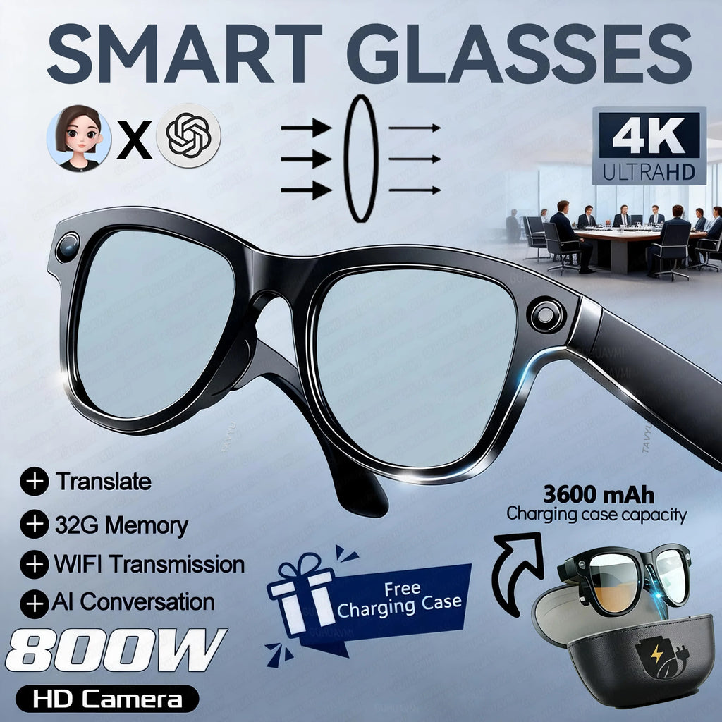 World Premiere 2026 Smart AI Glasses 4K HD 800W Pixel Camera Photos&Videos 3600mAh Battery 120+Translation 32GB Music Sunglasses