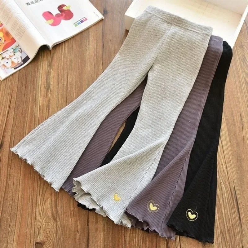 New Arrival Kids Girls Flare Legging Children Casual Elastic Pants Heart Embroidery Slim Fit Leggins Baby Girl Summer Pants