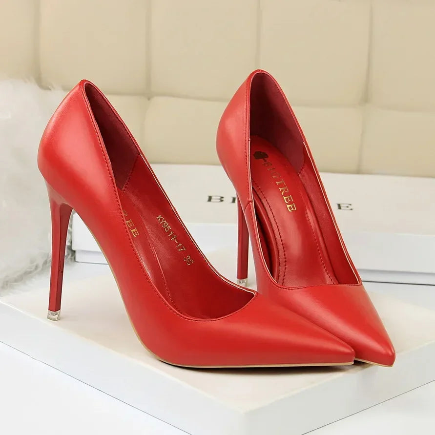 Woman Fashion Career Formal 7.5cm 10.5cm High Heels Colorful Shoes Lady Sweet Blue Yellow Wedding Scarpins Pumps Plus Size 34-43
