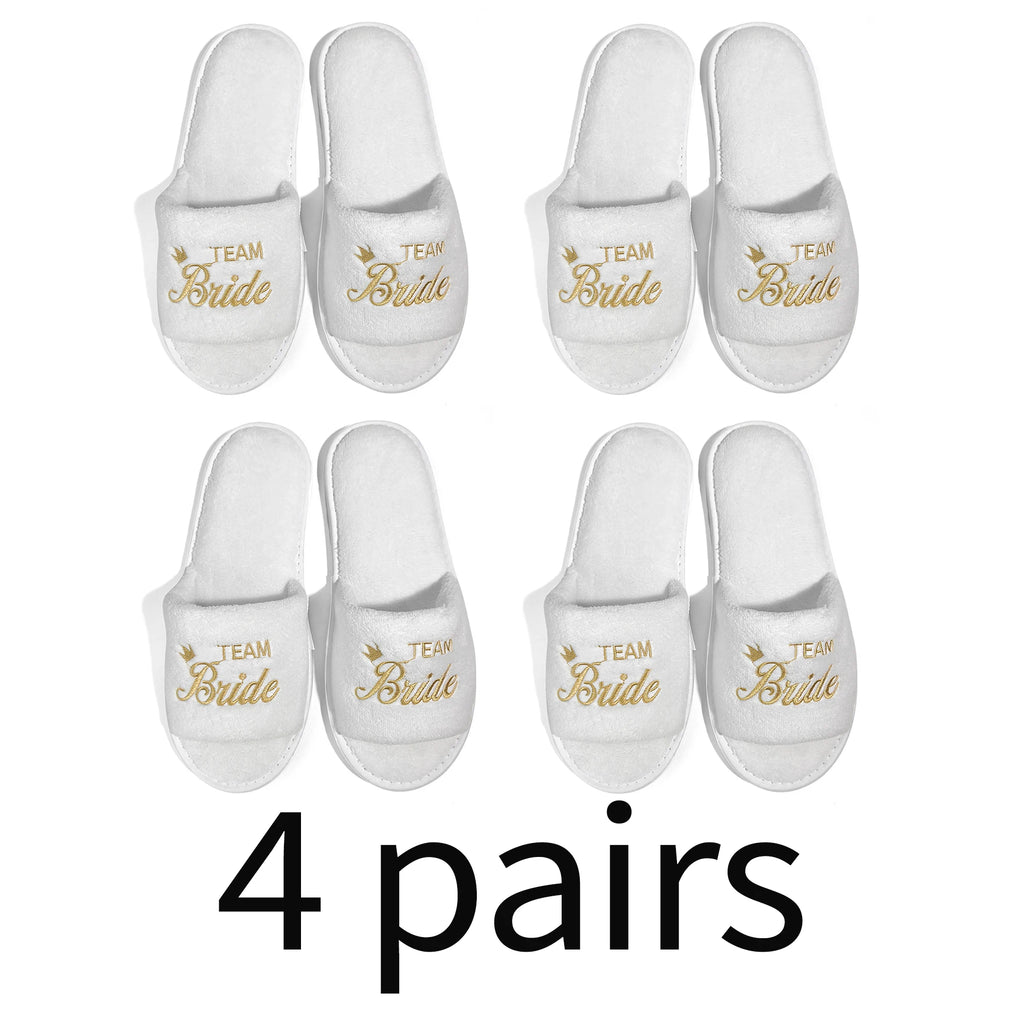 Bride & Bridesmaid, Wedding Party Guests Home Slip On Shoes Bridal Party Slippers Open-toe With Golden, Mint Green and Pink
