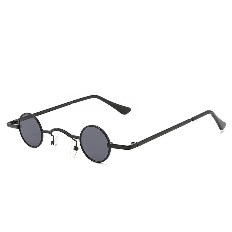 Vintage Rock Punk Man Sunglasses Classic Small Round Sunglasses Women Wide Bridge Metal Frame Black Lens Driving Eyewear