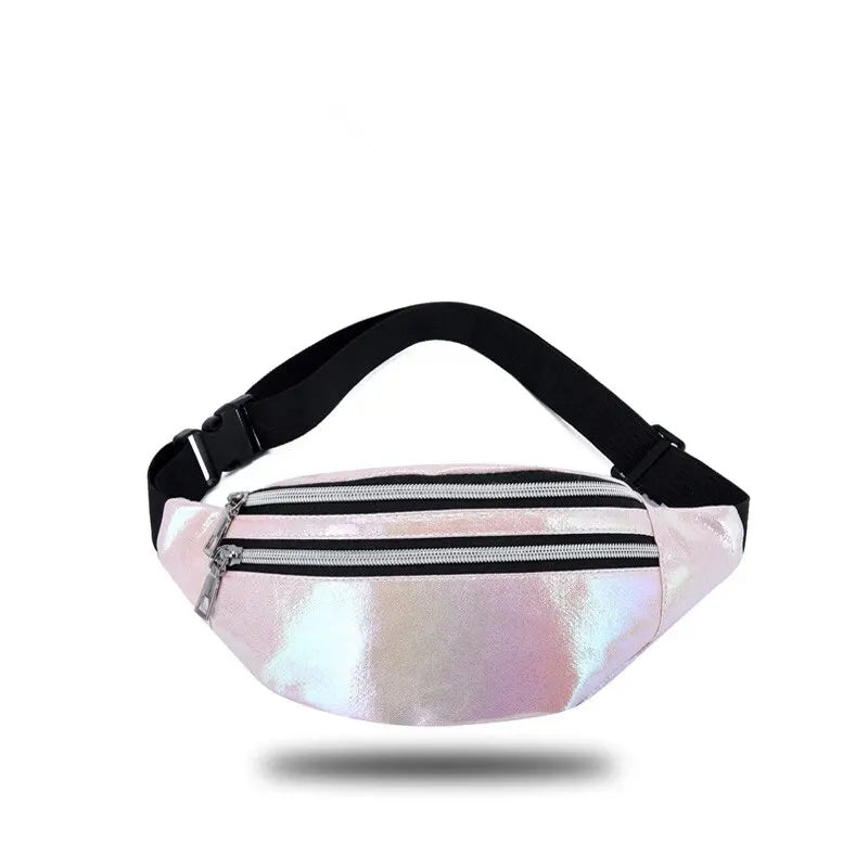 DX Holographic Fanny Pack Hologram Waist Bag Laser Beach Travel Banana Hip Bum Zip Waist Bags Women Belt Bag For Girls
