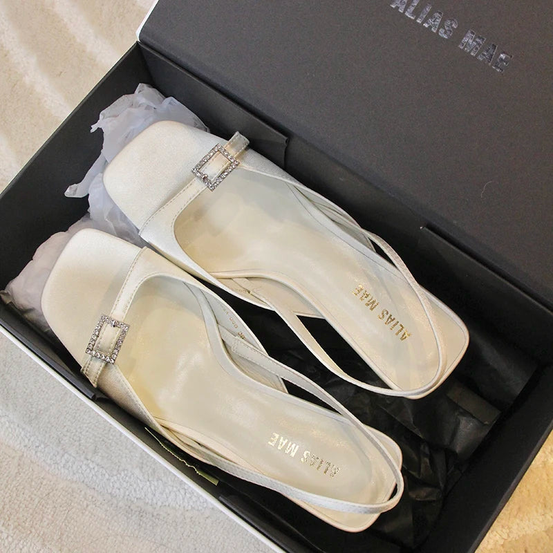 ALIAS MAE 2024 Summer New Silk Fine Heel with Diamond Buckle Women's Outdoor Street Photography Exquisite Versatile High Heels