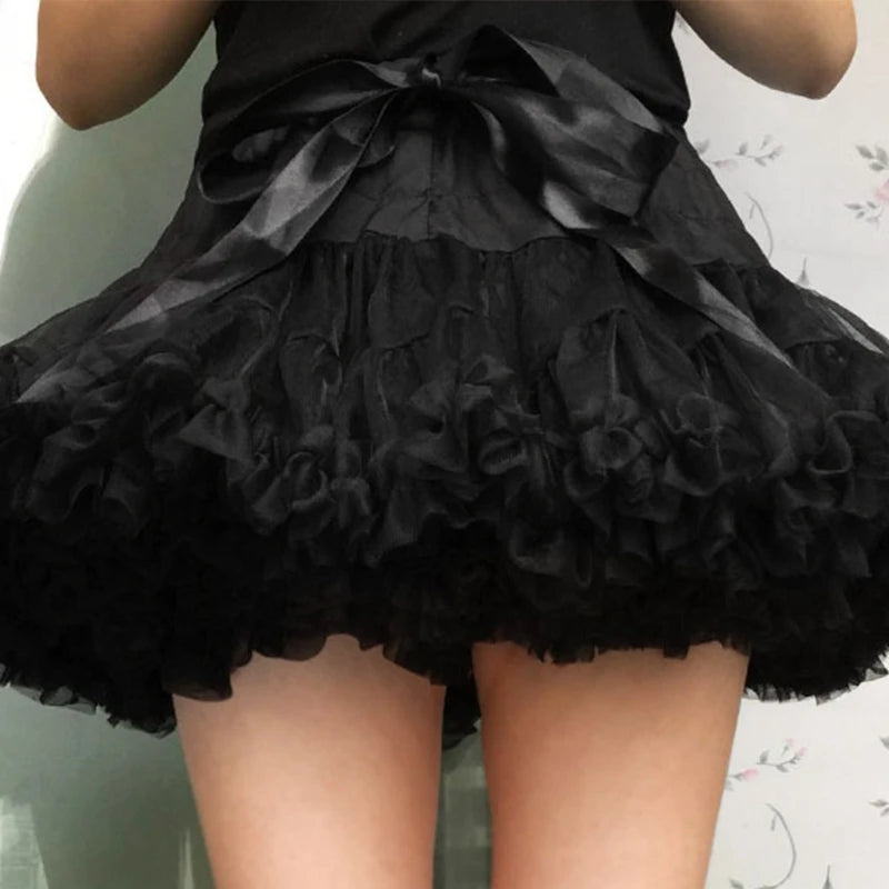 Women Elastic High Waist Ballet Sweet  Tutu Skirt Satin Bowknot Mesh Tulle Fluffy Petticoat Dress Underskirt